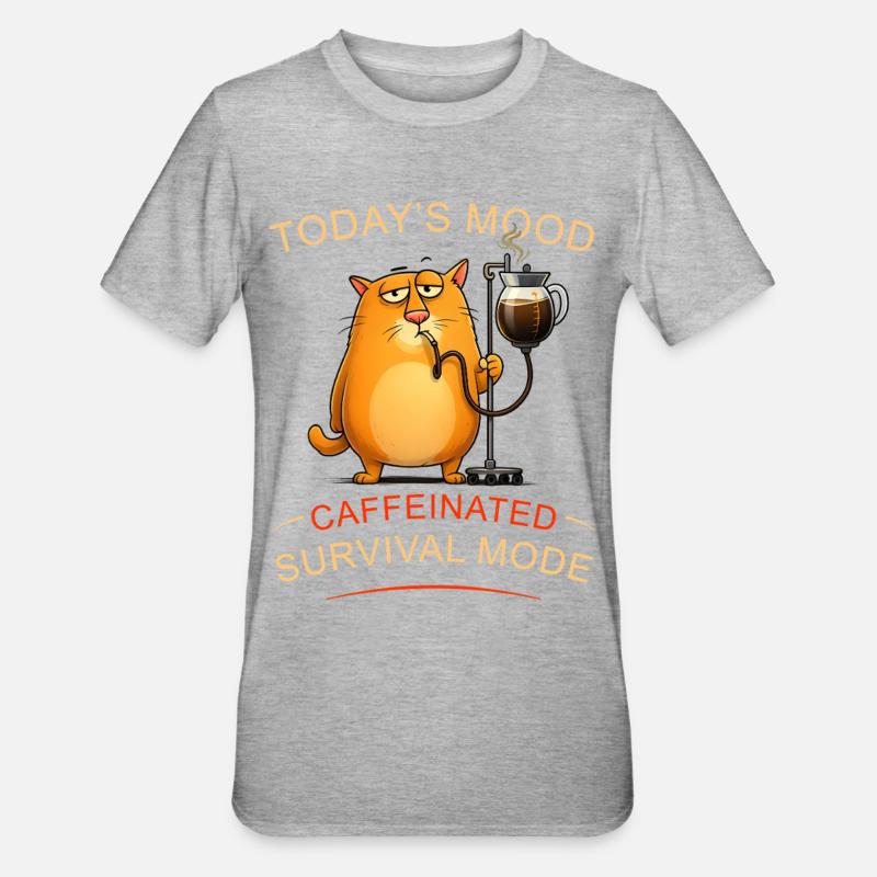 Chat du café en mode survie - T-shirt polycoton Unisexe - gris chiné