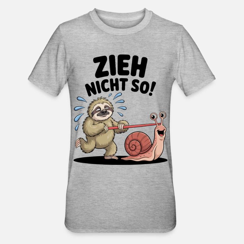 Sloth pulling snail, funny cartoon - Unisex Polycotton T-Shirt - heather grey