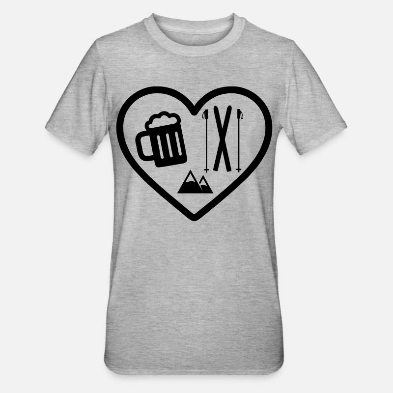 Heart Ski Bier - Unisex Polycotton T-Shirt - Grau meliert