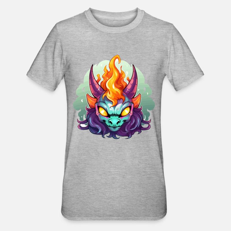Tête de Feu Face de Démon - T-shirt polycoton Unisexe - gris chiné