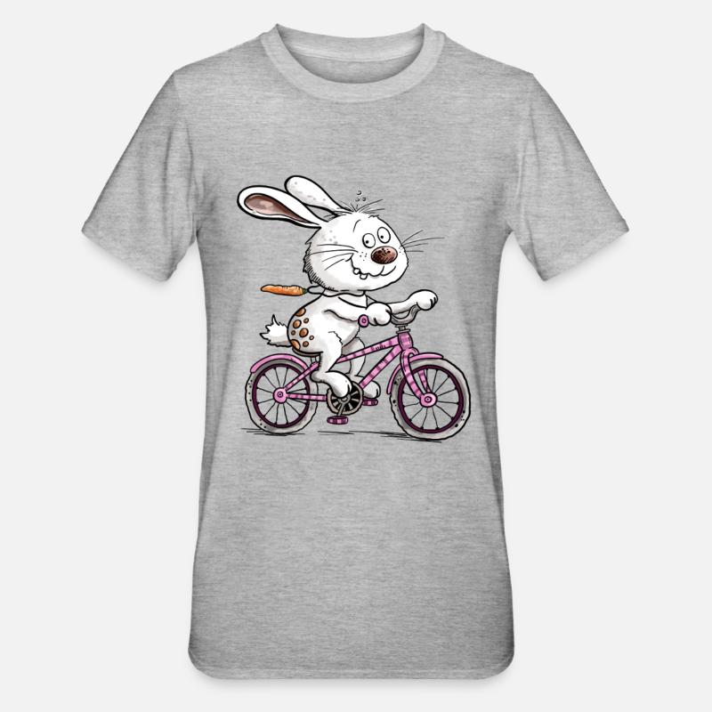 Lapin à vélo, cycliste, lapin, lapin - T-shirt polycoton Unisexe - gris chiné