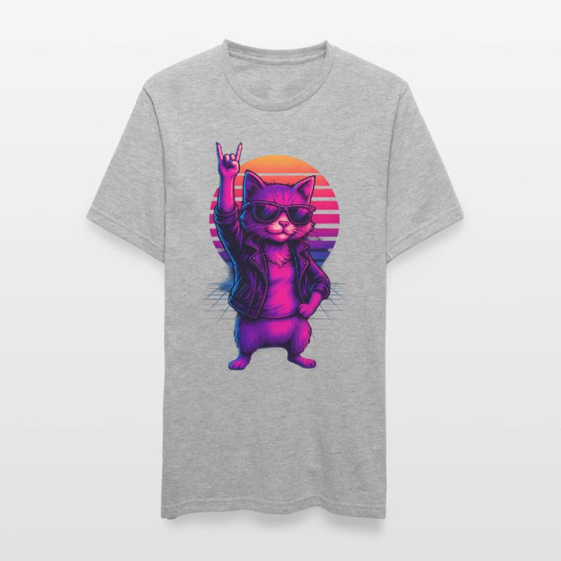 Synthwave Chat Chat Retro Sunset T-shirt polycoton Unisexe