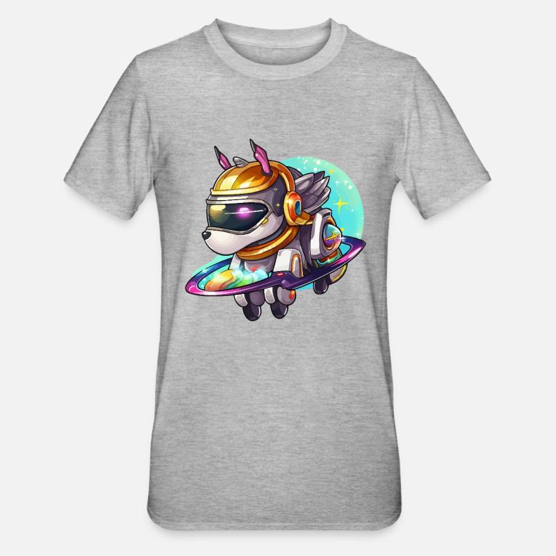 Chien de l’espace sur un hoverboard - T-shirt polycoton Unisexe - gris chiné