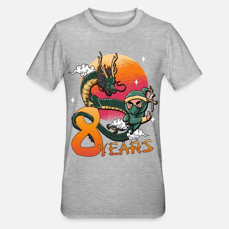 Anniversaire de Dragon Ninja 8 ans - T-shirt polycoton Unisexe - gris chiné