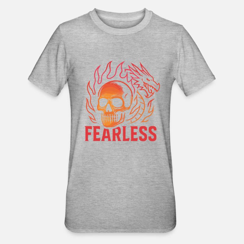Flammenschädel Fearless - Unisex Polycotton T-Shirt - Grau meliert