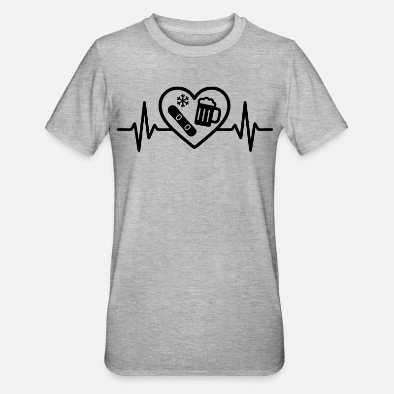 Herz Snowboard Bier - Unisex Polycotton T-Shirt - Grau meliert