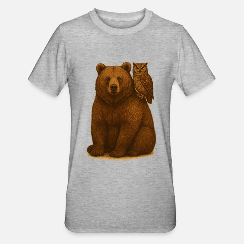 Bär und Eule - Unisex Polycotton T-Shirt - Grau meliert