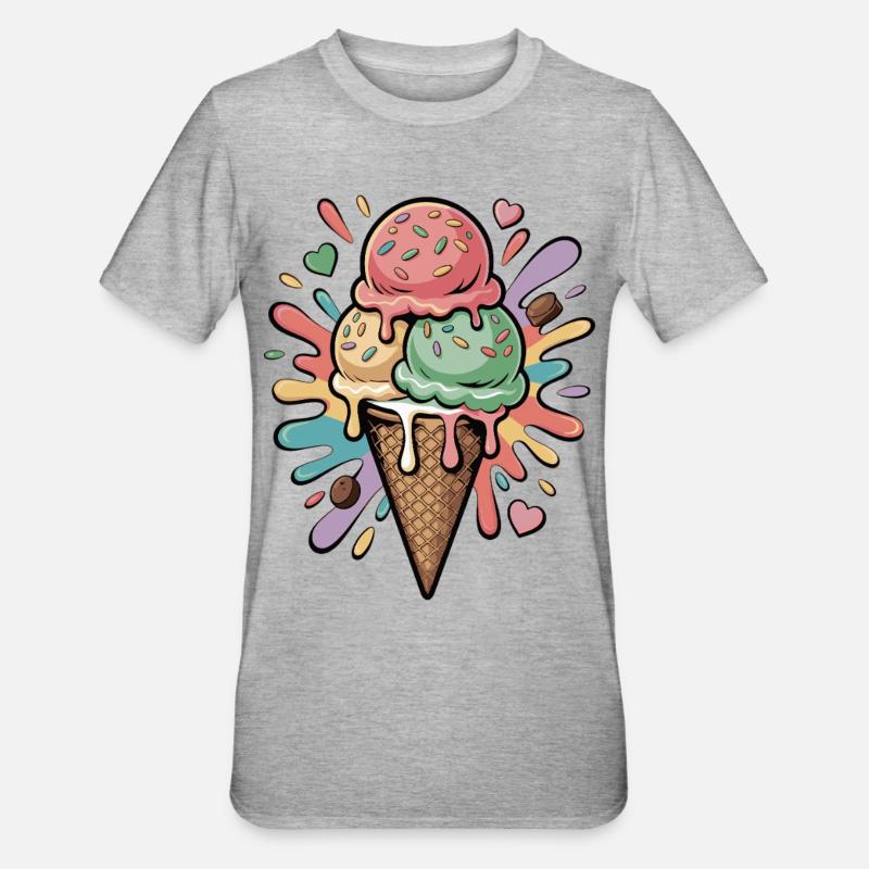 Bunte Eiscreme Explosion - Unisex Polycotton T-Shirt - heather grey