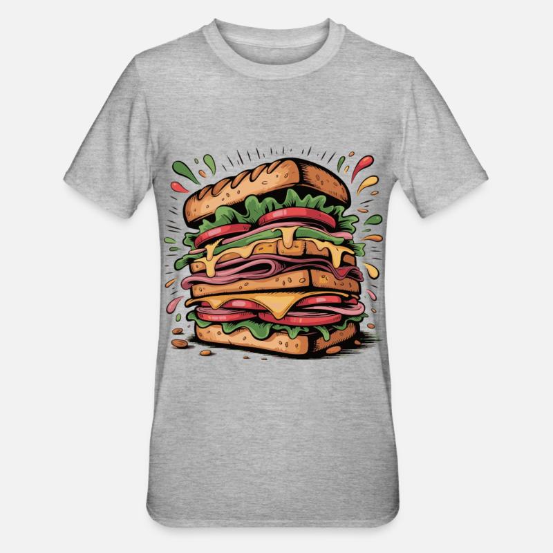 Burger Pop Art Explosion - T-shirt polycoton Unisexe - gris chiné