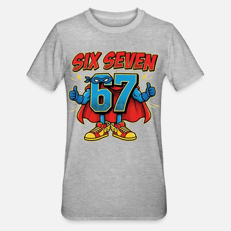 6-7 Meme 67 – Sechs Sieben Schulwitz - Unisex Polycotton T-Shirt - Grau meliert