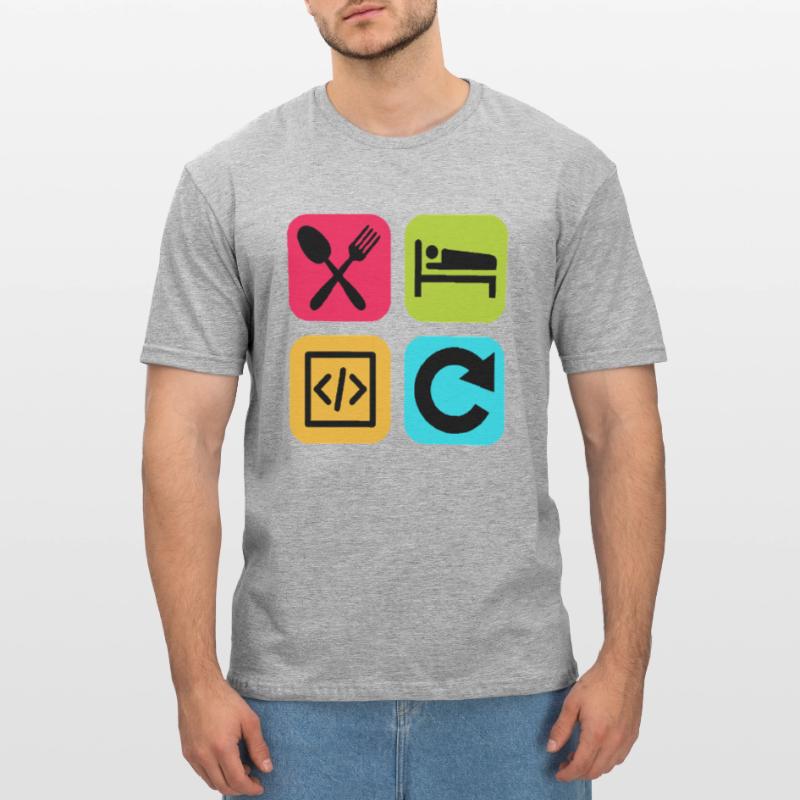 Manger Dormir Code Répéter Citation drôle Dev T-shirt polycoton Unisexe