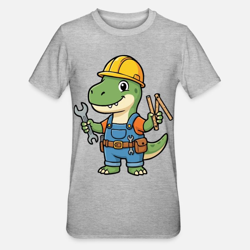 Dino construction worker with tools - Unisex Polycotton T-Shirt - heather grey