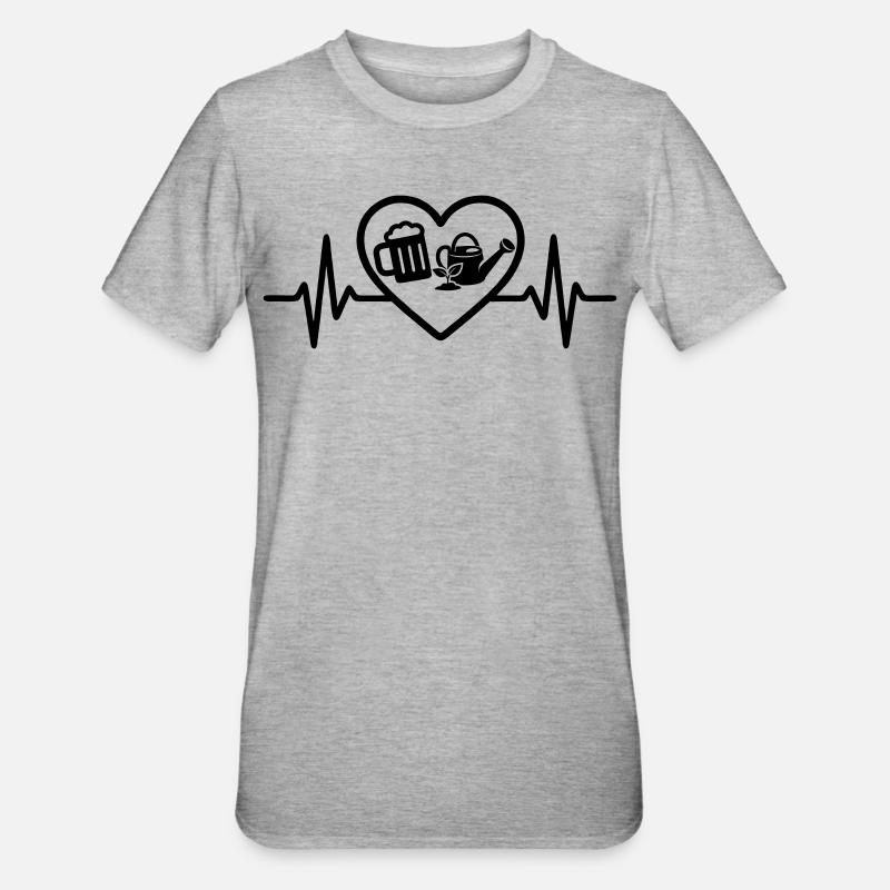 Herz Bier Gartenarbeit Humor - Unisex Polycotton T-Shirt - Grau meliert