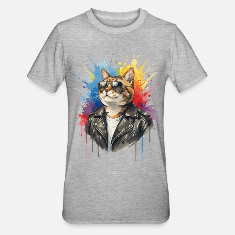 Katze mit Sonnenbrille, Coole Katze - Unisex Polycotton T-Shirt - Grau meliert