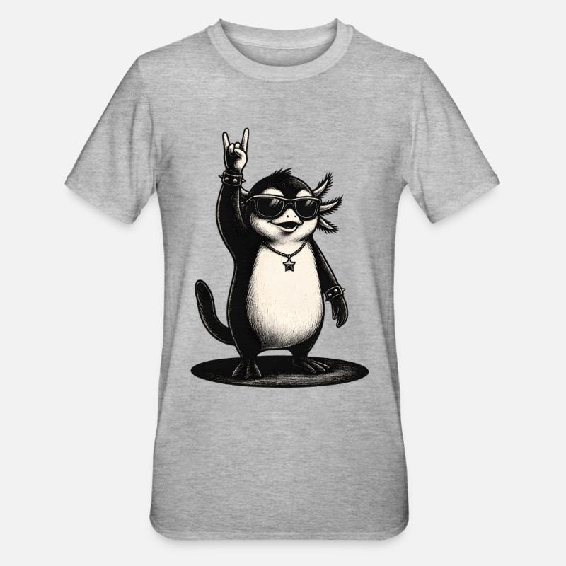 Rock N Roll Penguin With Sunglasses - Unisex Polycotton T-Shirt - heather grey