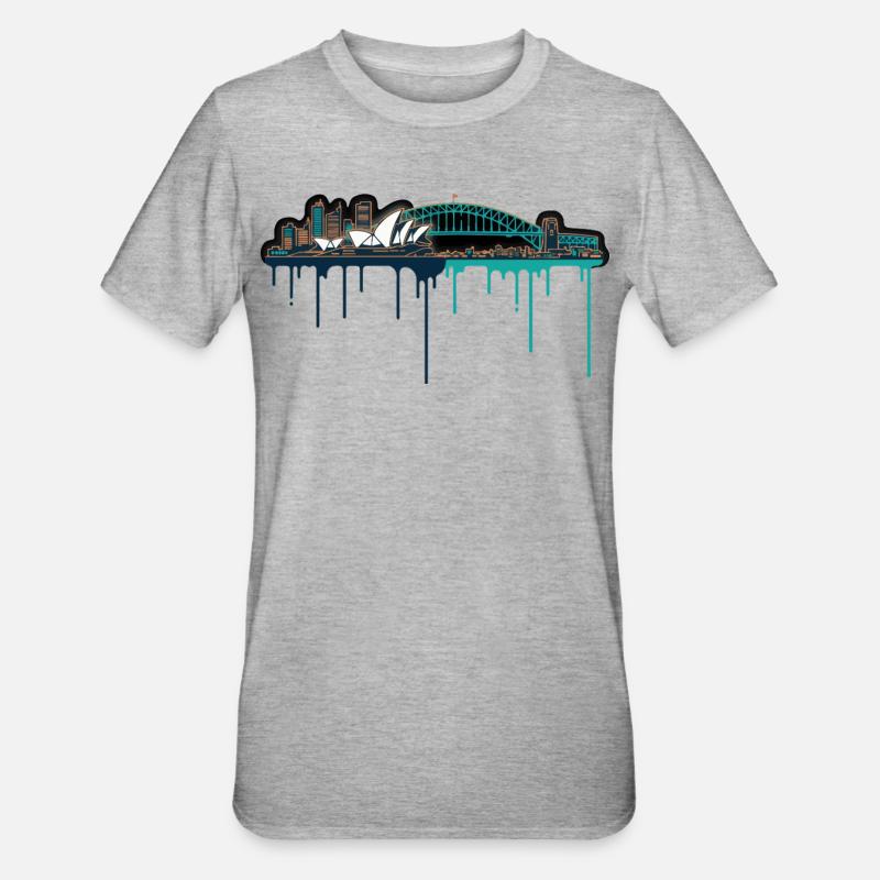 Impression néon de Sydney Skyline - T-shirt polycoton Unisexe - gris chiné