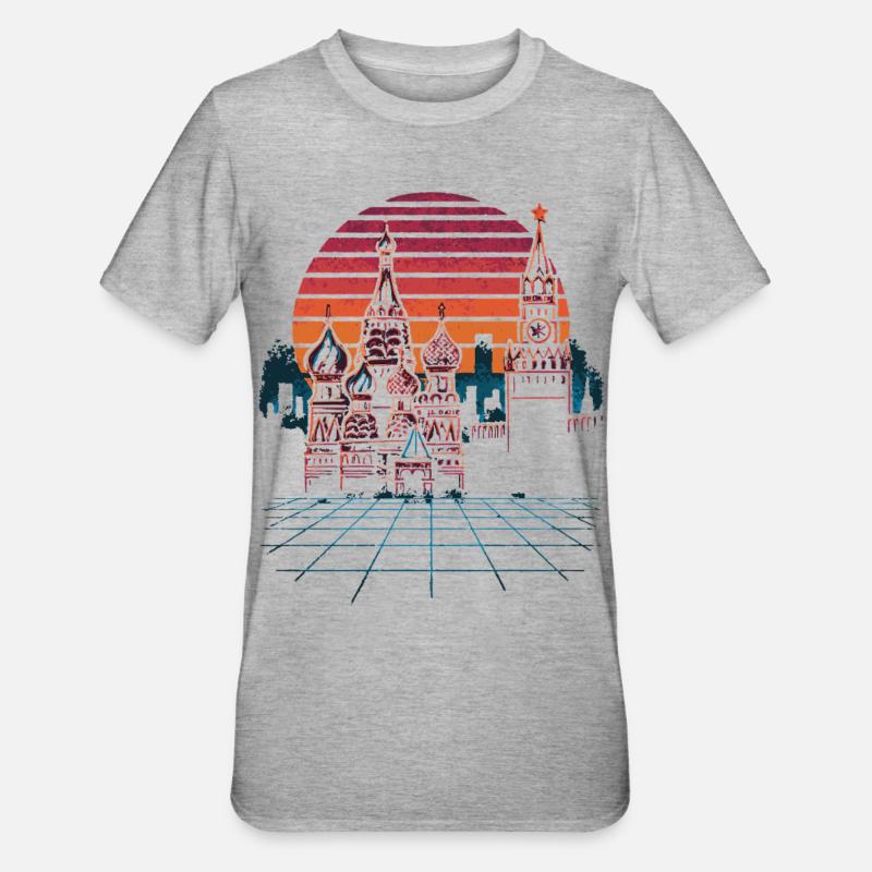 Néon Moscou Skyline Rétro - T-shirt polycoton Unisexe - gris chiné