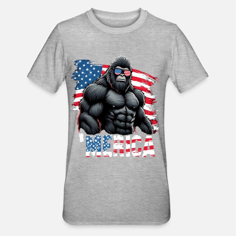 Gorille musclé avec drapeau - T-shirt polycoton Unisexe - gris chiné