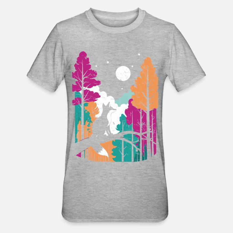 Mondwolf im farbenfrohen Waldfuchs - Unisex Polycotton T-Shirt - Grau meliert