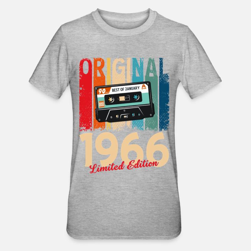 60th Birthday Cassette January 1966 - Unisex Polycotton T-Shirt - heather grey