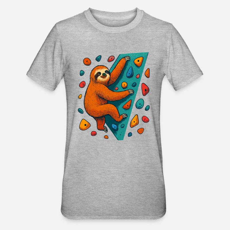 Bouldering Sloth Climbing Boulder Climber - Unisex Polycotton T-Shirt - heather grey