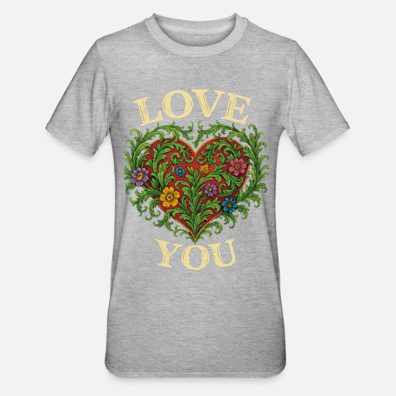 Elsker deg hjerte, romantisk gave - Unisex Polycotton T-skjorte - gråmelert