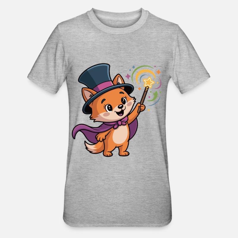Zauberfuchs mit Sternenstab - Unisex Polycotton T-Shirt - Grau meliert