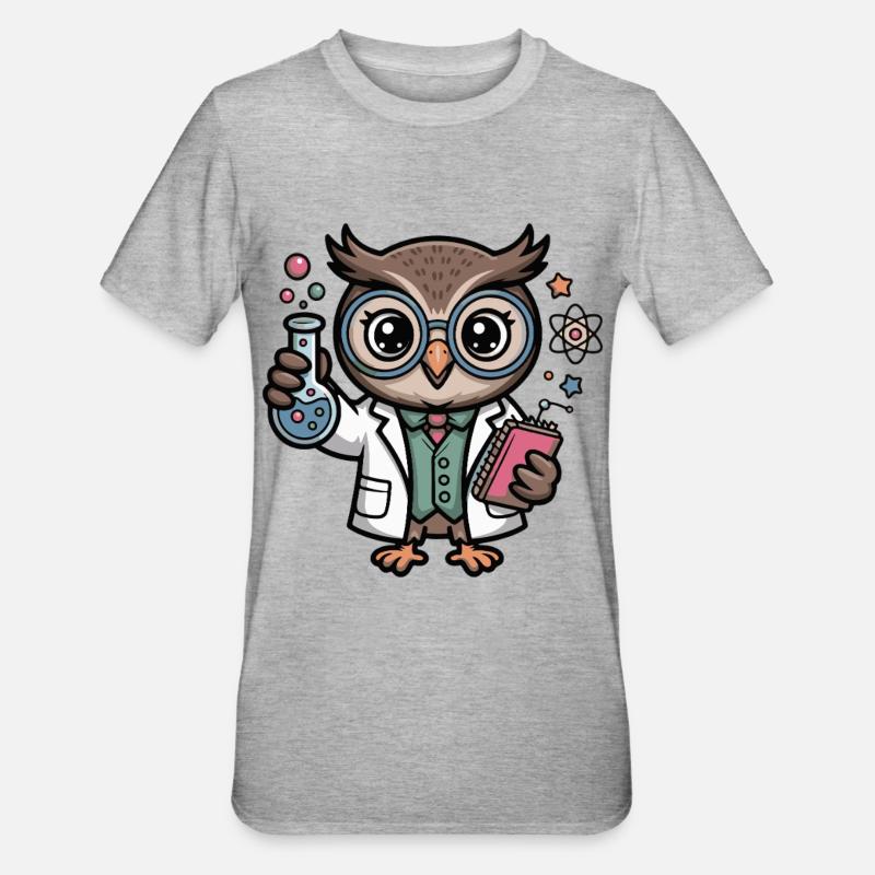 Labor-Eule als Wissenschaftler-Comic - Unisex Polycotton T-Shirt - Grau meliert