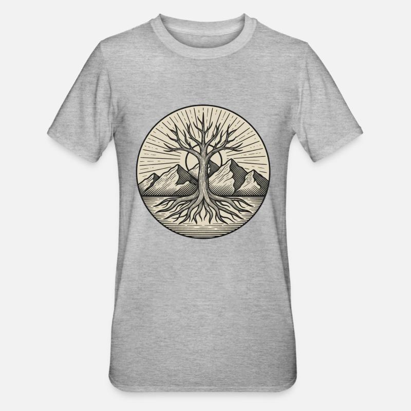 Baum des Lebens - Unisex Polycotton T-Shirt - Grau meliert