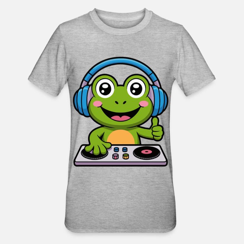 Frosch DJ mit Kopfhörern - Unisex Polycotton T-Shirt - Grau meliert