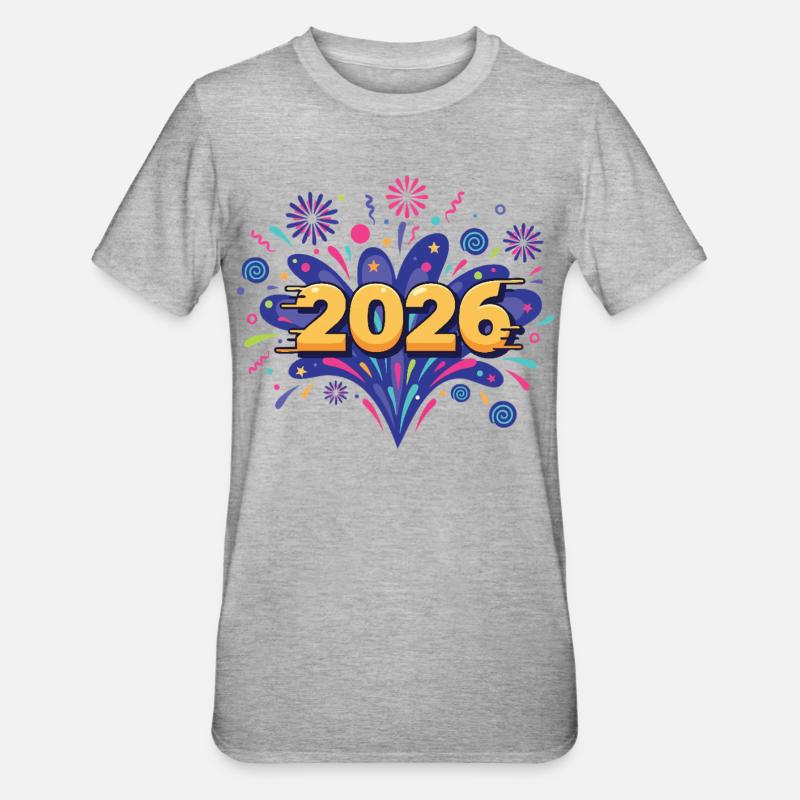 2026 Feuerwerksfeier Silvesterabend - Unisex Polycotton T-Shirt - Grau meliert