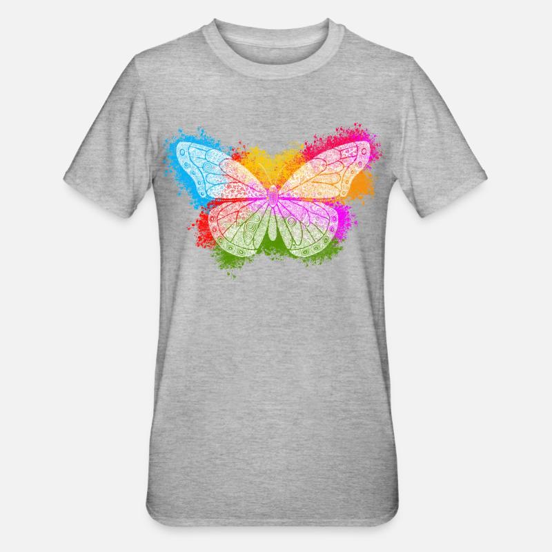 Papillon Zentangle - T-shirt polycoton Unisexe - gris chiné