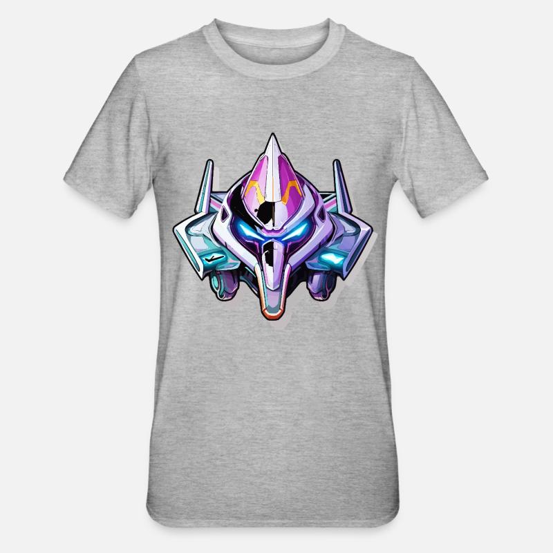 Casque de guerrier mécha néon - T-shirt polycoton Unisexe - gris chiné