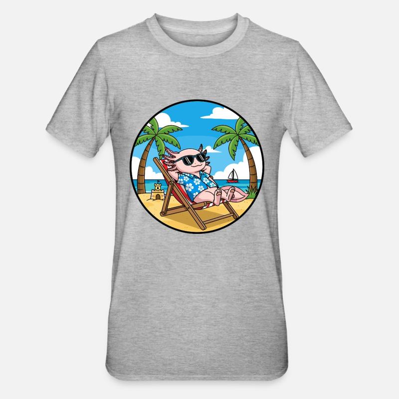 Cool Axolotl Beach Vacation Summer Vibes - Unisex Polycotton T-Shirt - heather grey