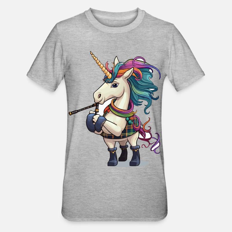 Bunter Einhorn Dudelsack - Unisex Polycotton T-Shirt - Grau meliert