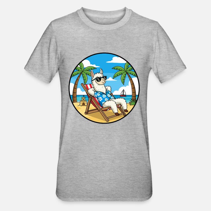 Cool Llama Beach Vacation Summer Vibes - Unisex Polycotton T-Shirt - heather grey