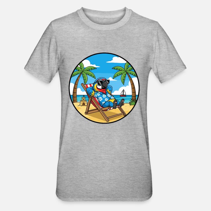 Cool Parrot Beach Vacation Summer Vibes - Unisex Polycotton T-Shirt - Grau meliert