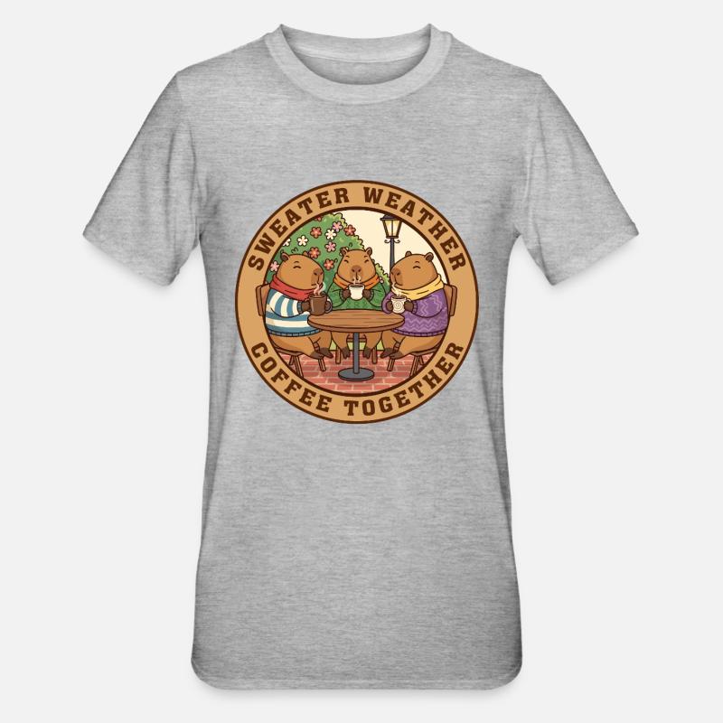 Capybara-Pullover, Wetter, Kaffee, Zusammen. - Unisex Polycotton T-Shirt - Grau meliert