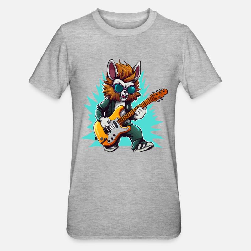 Gitarrowl Rockwolf mit Sonnenbrille - Unisex Polycotton T-Shirt - Grau meliert
