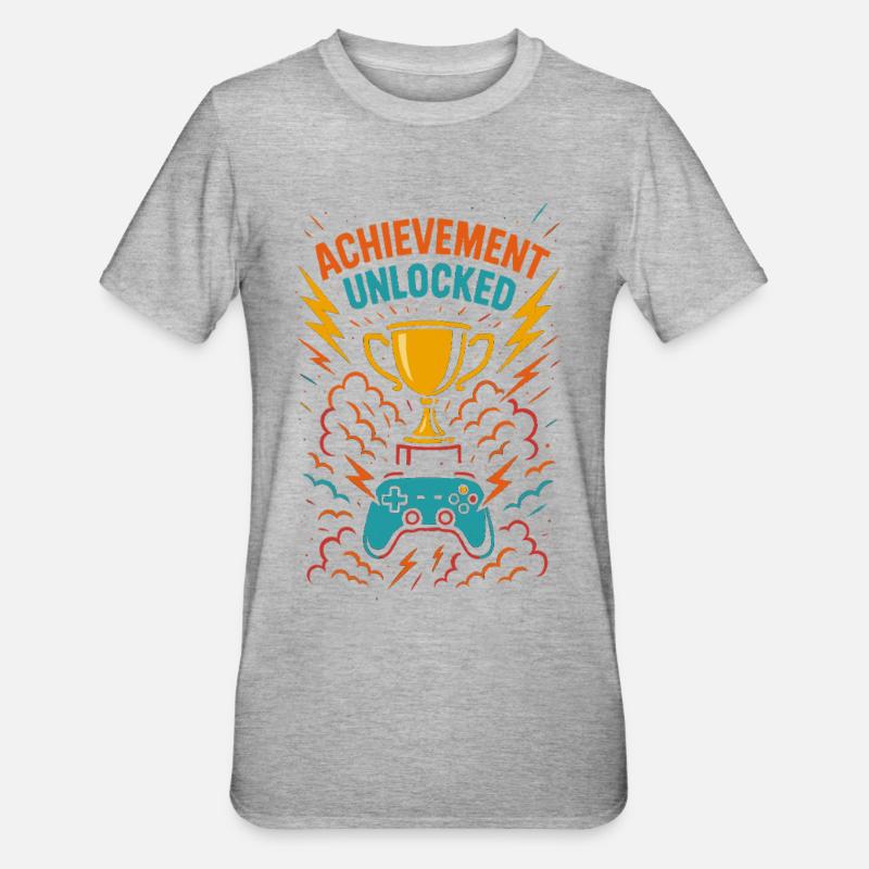 Gamer Achievement, Zocker Trophäe Geschenk - Unisex Polycotton T-Shirt - Grau meliert