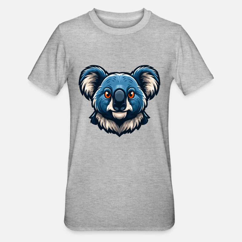 Blauer Koalakopf-Cartoon-Maskottchen-Logo - Unisex Polycotton T-Shirt - Grau meliert