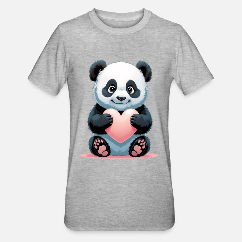 Tablette de cœur de panda - T-shirt polycoton Unisexe - gris chiné