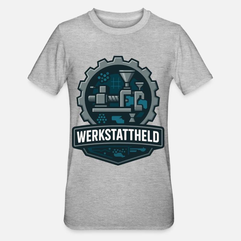 werkstattheld, kunststoff maschine - Unisex Polycotton T-Shirt - Grau meliert