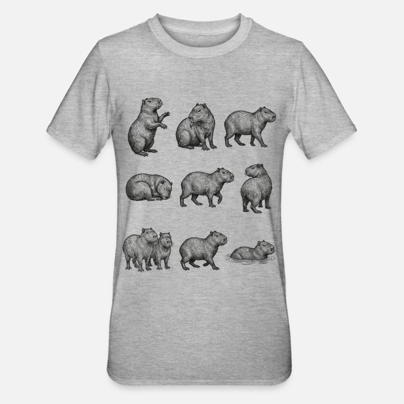 Capybara -Silhouetten im Walddesign - Unisex Polycotton T-Shirt - Grau meliert