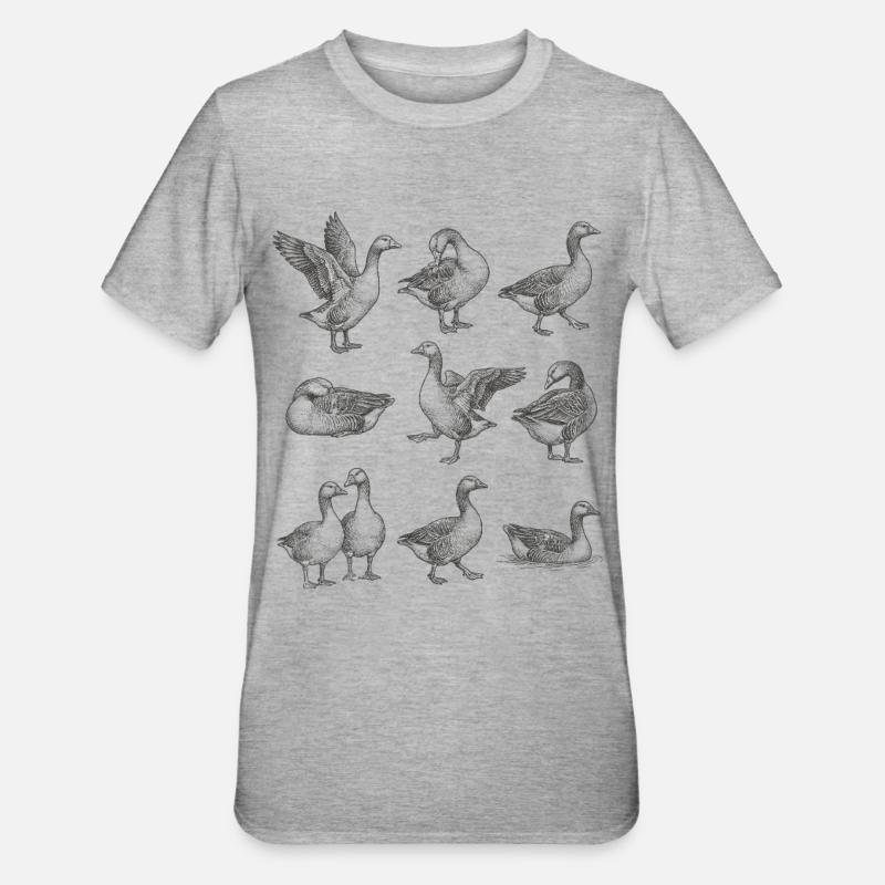 Graue Gänse Silhouetten Muster - Unisex Polycotton T-Shirt - Grau meliert