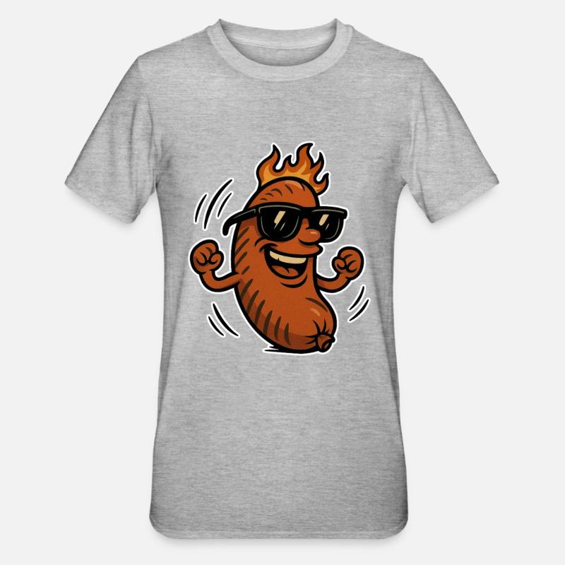 Bratwurst mit Sonnebrille - Unisex Polycotton T-Shirt - Grau meliert