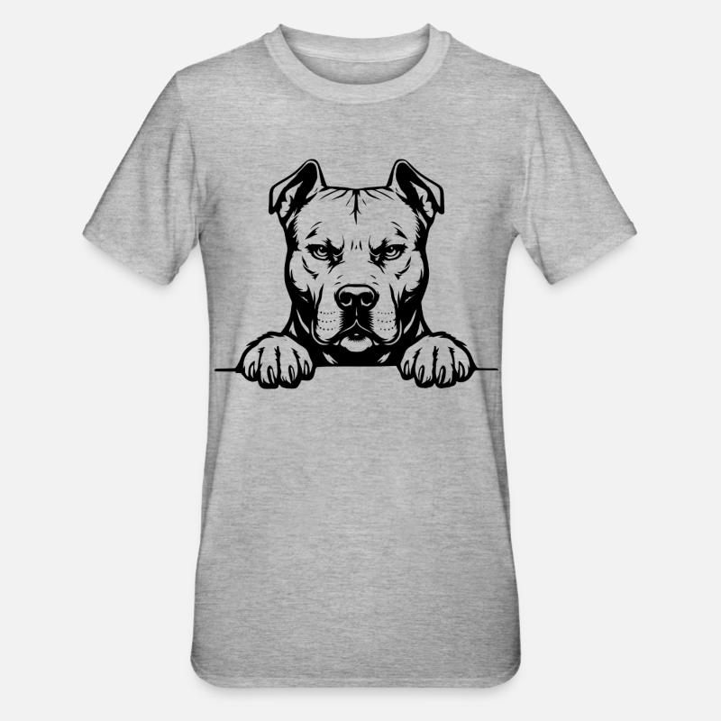 Pitbull Kopf mit Pfoten - Unisex Polycotton T-Shirt - Grau meliert