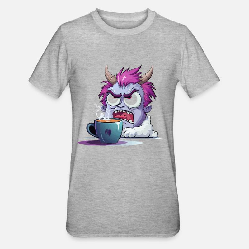 Monstre obsédé par le café - T-shirt polycoton Unisexe - gris chiné