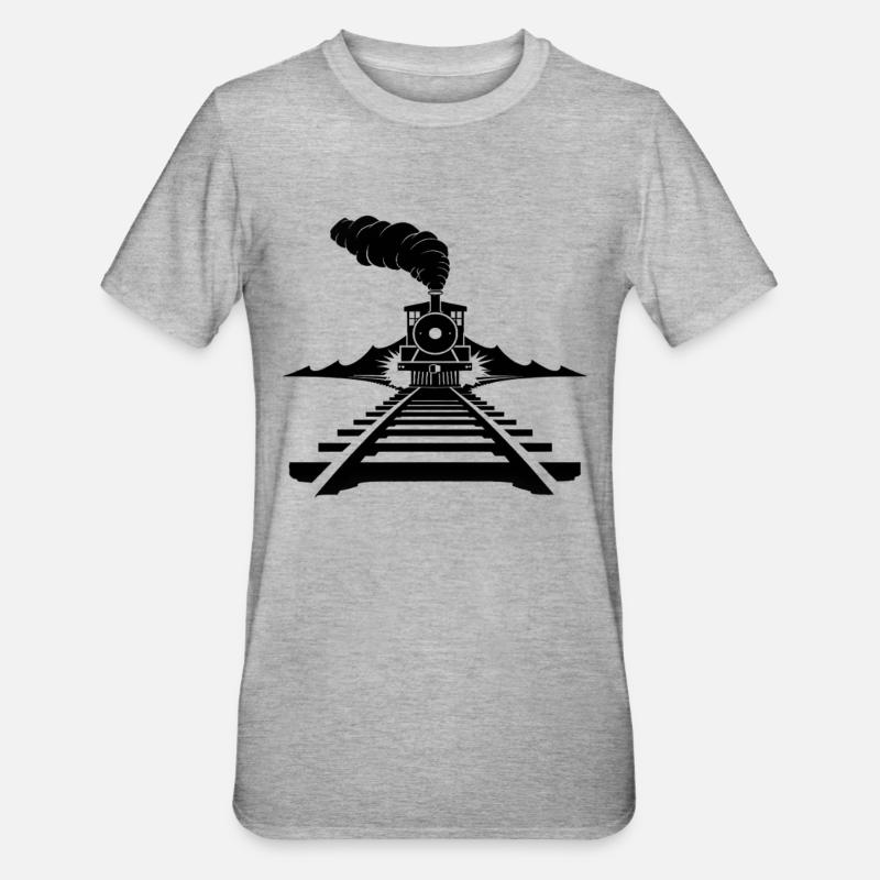 Eisenbahn Skizze - Unisex Polycotton T-Shirt - Grau meliert