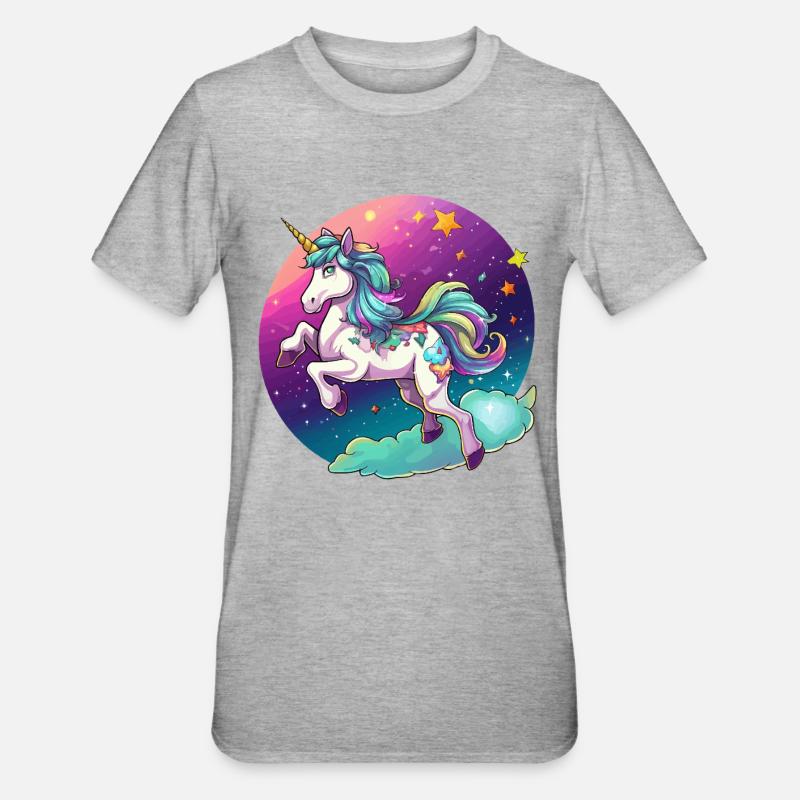 Nachtfarbener Regenbogen-Einhorn - Unisex Polycotton T-Shirt - Grau meliert